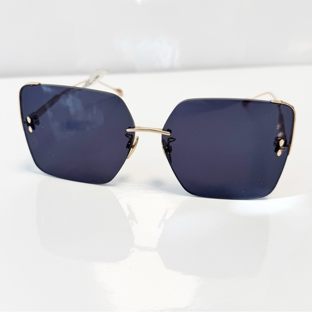 Isabel Marant Rimless Sunglasses with Dark Blue Lenses and Gold Arms